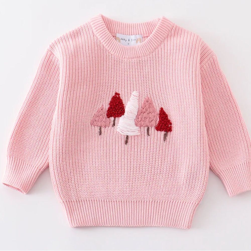 ABBY AND EVIE Handsewn Pink Tree Sweater Size 3T